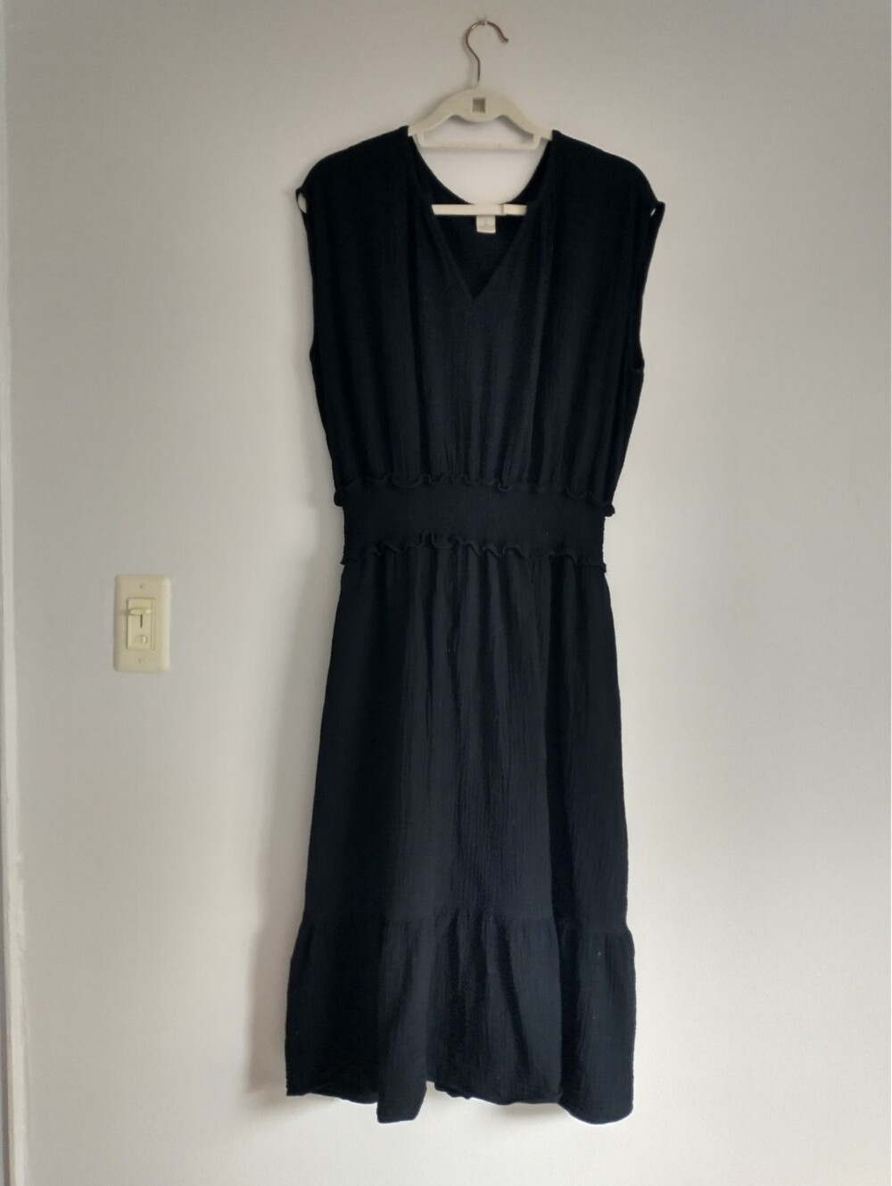 Magaschoni Maxi Dress L Black Organic Cotton Gauze Crinkle Sleeveless